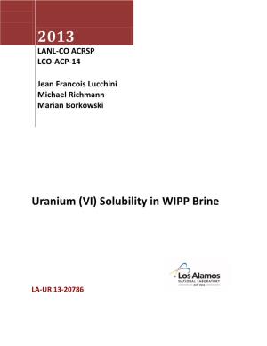 Uranium (VI) Solubility in WIPP Brine