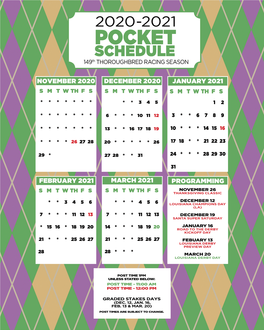 Pocket Calendar & Stakes Schedule