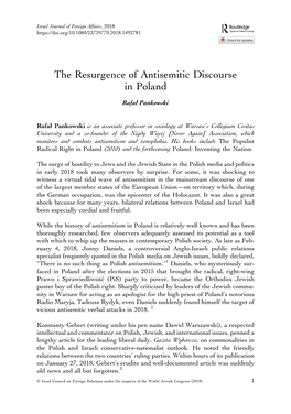 The Resurgence of Antisemitic Discourse in Poland Rafał Pankowski