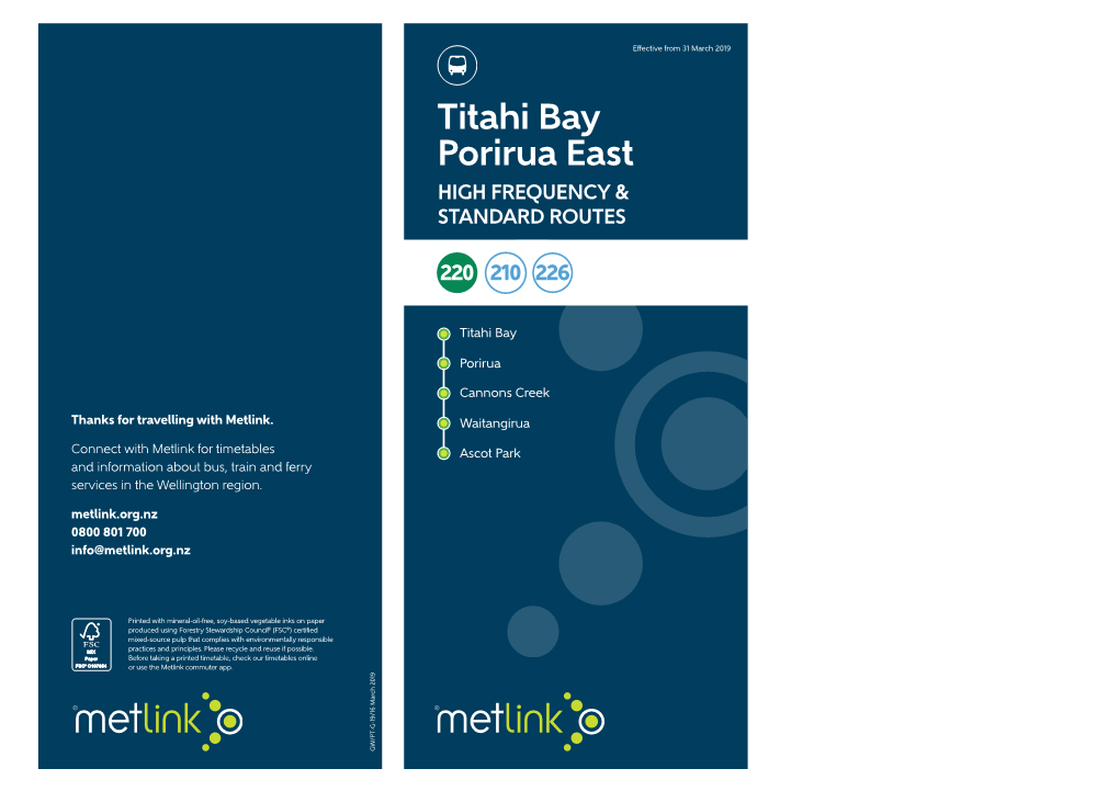 Titahi Bay Porirua East HIGH FREQUENCY & STANDARD ROUTES