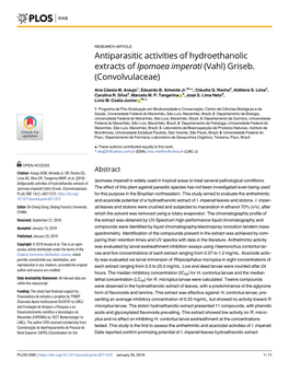 Antiparasitic Activities of Hydroethanolic Extracts of Ipomoea Imperati (Vahl) Griseb