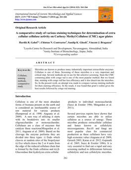 A Comparative Study of Various Staining Techniques for Determination of Extra Cellular Cellulase Activity on Carboxy Methyl Cellulose (CMC) Agar Plates