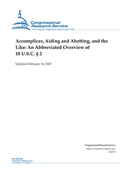 Accomplices, Aiding and Abetting, and the Like: an Abbreviated Overview of 18 U.S.C