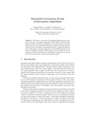 Functional Correctness Proofs of Encryption Algorithms