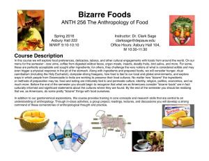 Bizarre Foods the Anthropology of Food 2016 Syllabus