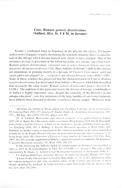 Cato, Romani Generis Disertissimus (Sallust, Hist. Fr. I 4 M. in Jerome)