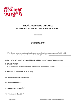 Procès-Verbal De La Séance Du Conseil Municipal Du Jeudi 18 Mai 2017