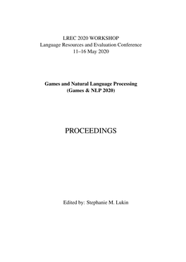 Workshop on Games and Natural Language Processing