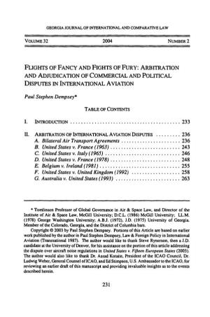 FLIGHTS of FANCY and FIGHTS of FURY: ARBITRATION and ADJUDICATION of COMMERCIAL and POLITICAL Disputes in INTERNATIONAL AVIATION