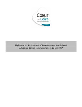 Règlement Du Service Public D'assainissement Non Collectif Adopté En Conseil Communautaire Le 27 Juin 2017