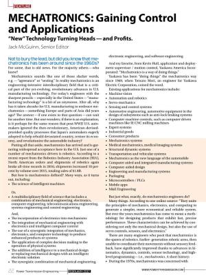 MECHATRONICS: Gaining Control and Applications “New” Technology Turning Heads — and Profits
