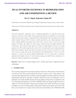 Dual Inverter Technogy in Refrigeration and Air Conditioning-A Review