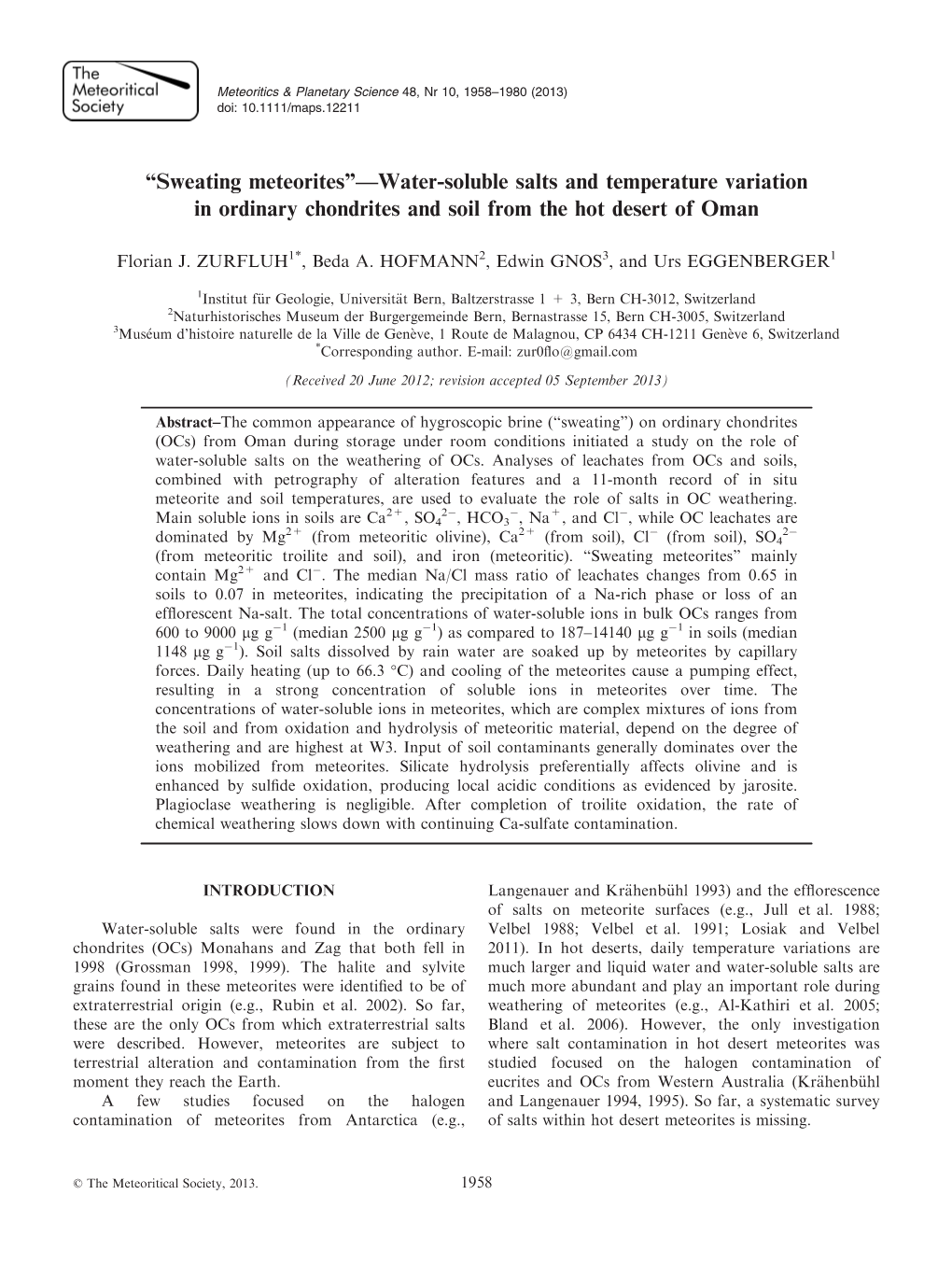 Water‐Soluble Salts and Temperature Variation in Ordinary Chondrites And