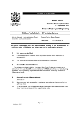 REPORT for DECISION Agenda Item No: Middleton Township