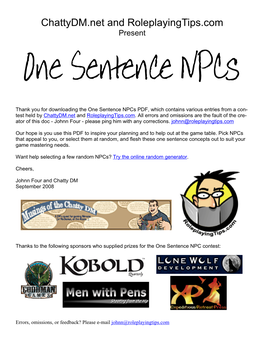 One Sentence Npcs