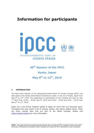 Information for Participants 49Th Session of the IPCC Kyoto, Japan