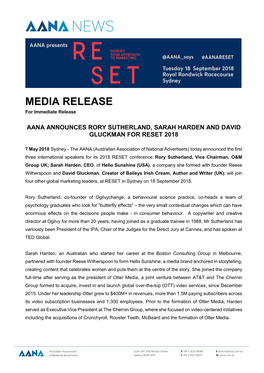 MEDIA RELEASE for Immediate Release