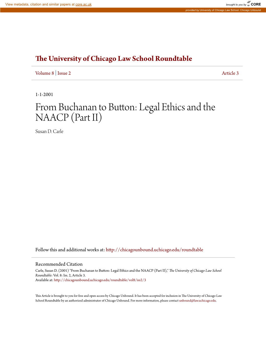 From Buchanan to Button: Legal Ethics and the NAACP (Part II) Susan D