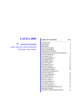 Lacea 2004 Table of Contents Pag
