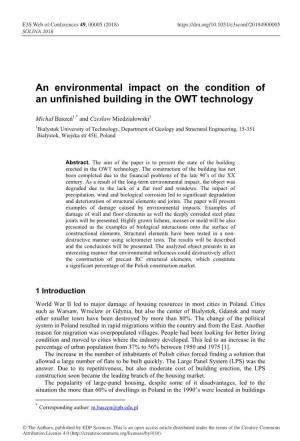 An Environmental Impact on the Condition of an Unfinished Building in the OWT Technology