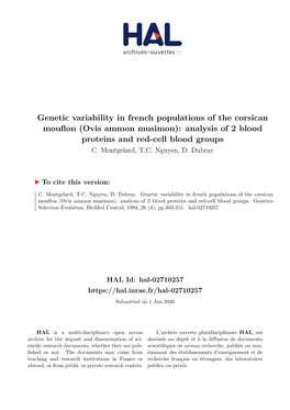 Genetic Variability in French Populations of the Corsican Mouflon (Ovis Ammon Musimon): Analysis of 2Blood Proteins and Red-Cell Blood Groups C