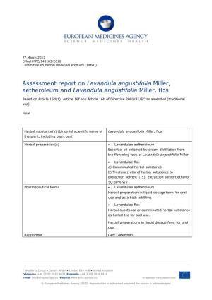 Assessment Report on Lavandula Angustifolia Miller, Aetheroleum and Lavandula Angustifolia Miller, Flos