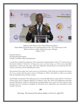 Address of the Patron of the Thabo Mbeki Foundation, Thabo Mbeki