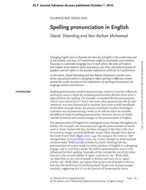 Spelling Pronunciation in English David Deterding and Nur Raihan Mohamad 26August20165september2016