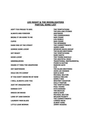 Leo Night & the Moonlighters Partial Song List