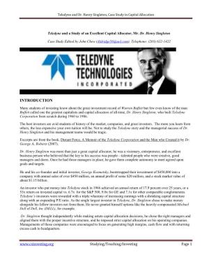 Teledyne and Dr. Henry Singleton, Case Study in Capital Allocation