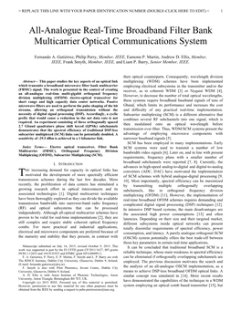 All-Analogue Real-Time Broadband Filter Bank Multicarrier Optical Communications System