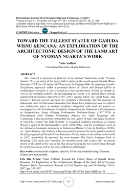 Toward the Tallest Statue of Garuda Wisnu Kencana: an Exploration of the Architectonic Design of the Land Art of Nyoman Nuarta’S Work