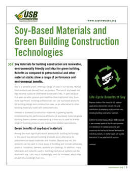 Soy-Based Materials and Green Building Construction Technologies