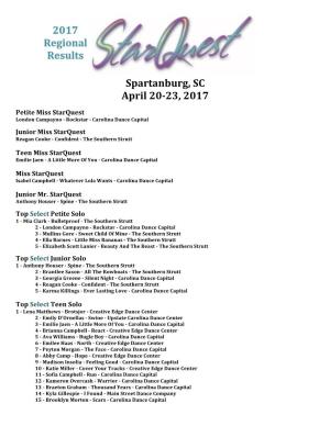 Spartanburg, SC April 20-23, 2017