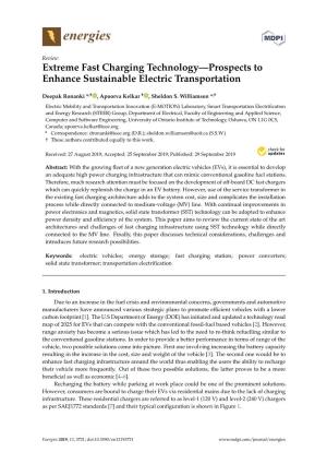Extreme Fast Charging Technology—Prospects to Enhance Sustainable Electric Transportation