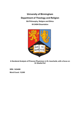 University of Birmingham Department of Theology and Religion BA Philosophy, Religion and Ethics 09 24094 Dissertation