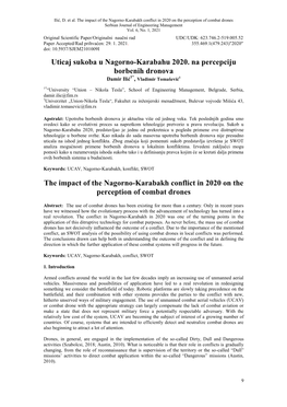 The Impact of the Nagorno-Karabakh Conflict in 2020 on the Perception of Combat Drones Serbian Journal of Engineering Management Vol