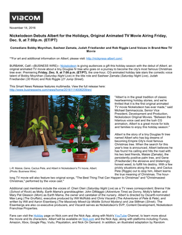 Nickelodeon Debuts Albert for the Holidays, Original Animated TV Movie Airing Friday, Dec