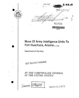 B-173556 Move of Army Intelligence Units to Fort Huachuca, Arizona