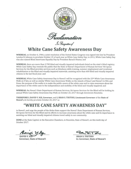 White Cane Safety Awareness Da WHEREAS, on October 6, 1964, a Joint Resolution of the United States Congress Was Signed Into Law by President Lyndon B