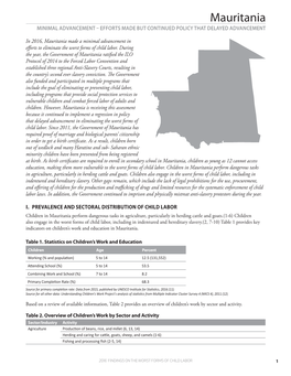 Mauritania MINIMAL ADVANCEMENT – EFFORTS MADE but CONTINUED POLICY THAT DELAYED ADVANCEMENT