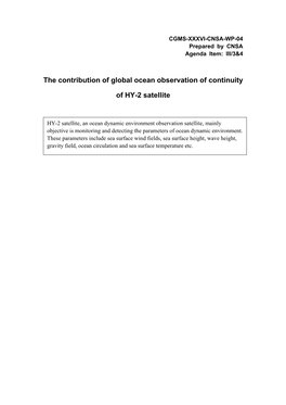 The Contribution of Global Ocean Observation of Continuity of HY-2