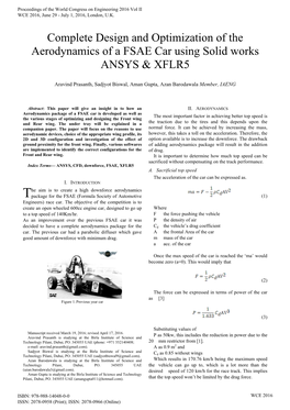 Complete Design and Optimization of the Aerodynamics of a FSAE Car Using Solid Works ANSYS & XFLR5