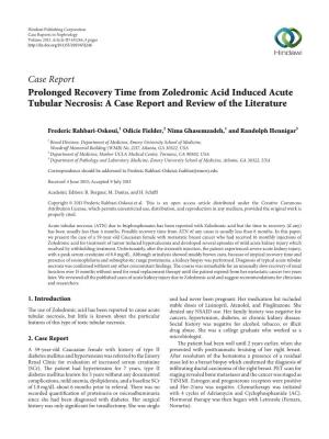 Prolonged Recovery Time from Zoledronic Acid Induced Acute Tubular Necrosis: a Case Report and Review of the Literature