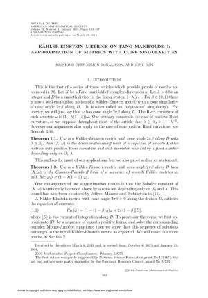 Kähler-Einstein Metrics on Fano Manifolds. I
