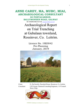 Archaeological Report on Trial Trenching at Gubalaun Townland, Rossinver, Co. Leitrim