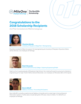 Congratulations to the 2018 Scholarship Recipients and Their Connections to Mileone Autogroup