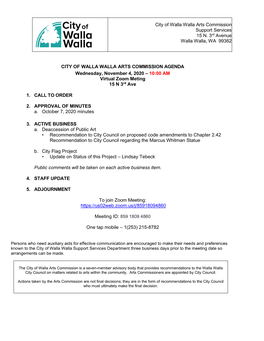 City of Walla Walla Arts Commission Support Services 15 N. 3Rd Avenue Walla Walla, WA 99362