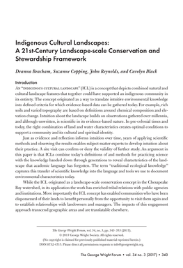 Indigenous Cultural Landscapes: a 21St-Century Landscape-Scale Conservation and Stewardship Framework