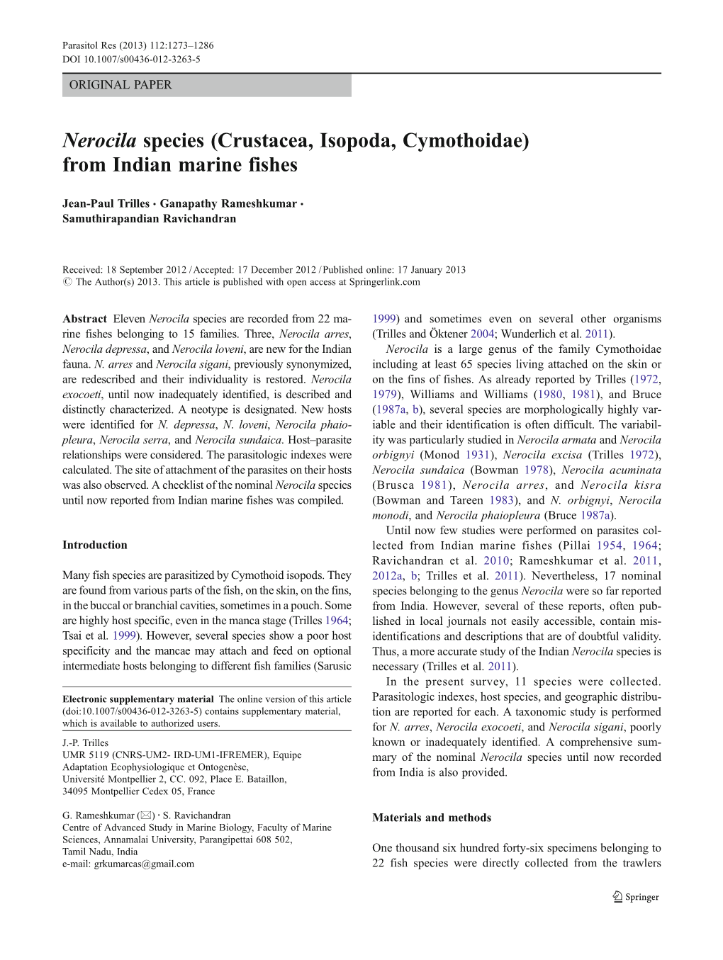 Crustacea, Isopoda, Cymothoidae) from Indian Marine Fishes